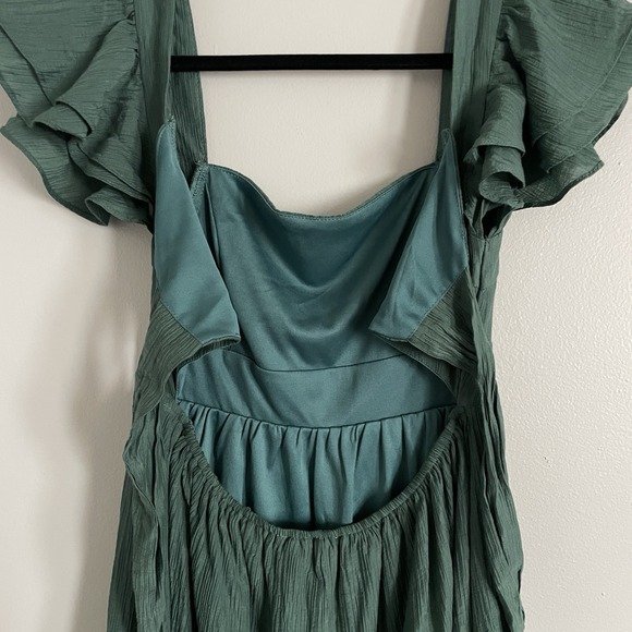 Women's Flutter Sleeve Mini Dress Hunter Green Size S Tie‎ Back Fairy Party Soft - Picture 8 of 14